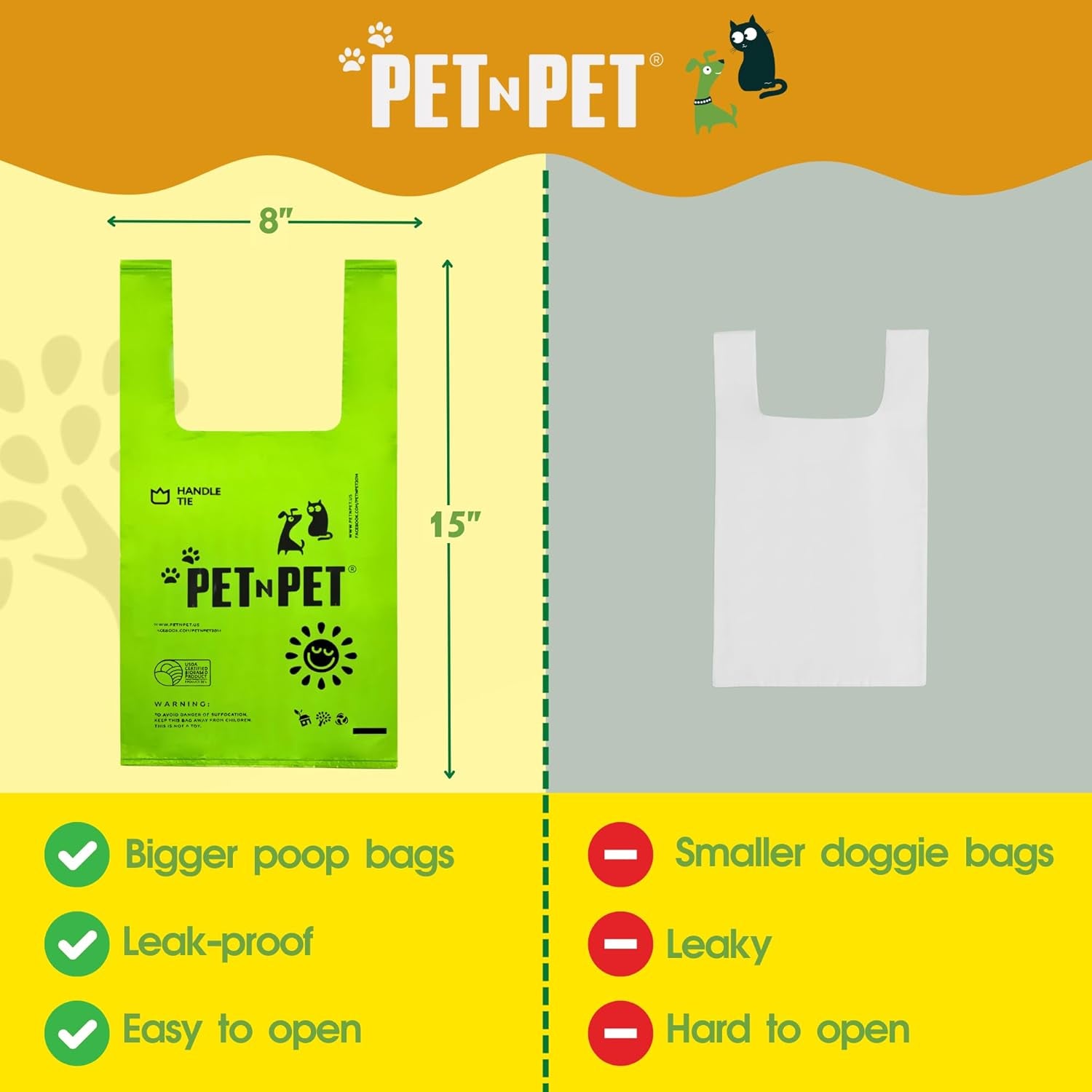 200 Counts Unscented Dog Poop Bags Rolls with Tie Handles, 41% Plant Based & 59% PE Poop Bags for Dogs, Extra-Thick Doggie Poo Bag, Pet Waste Bag